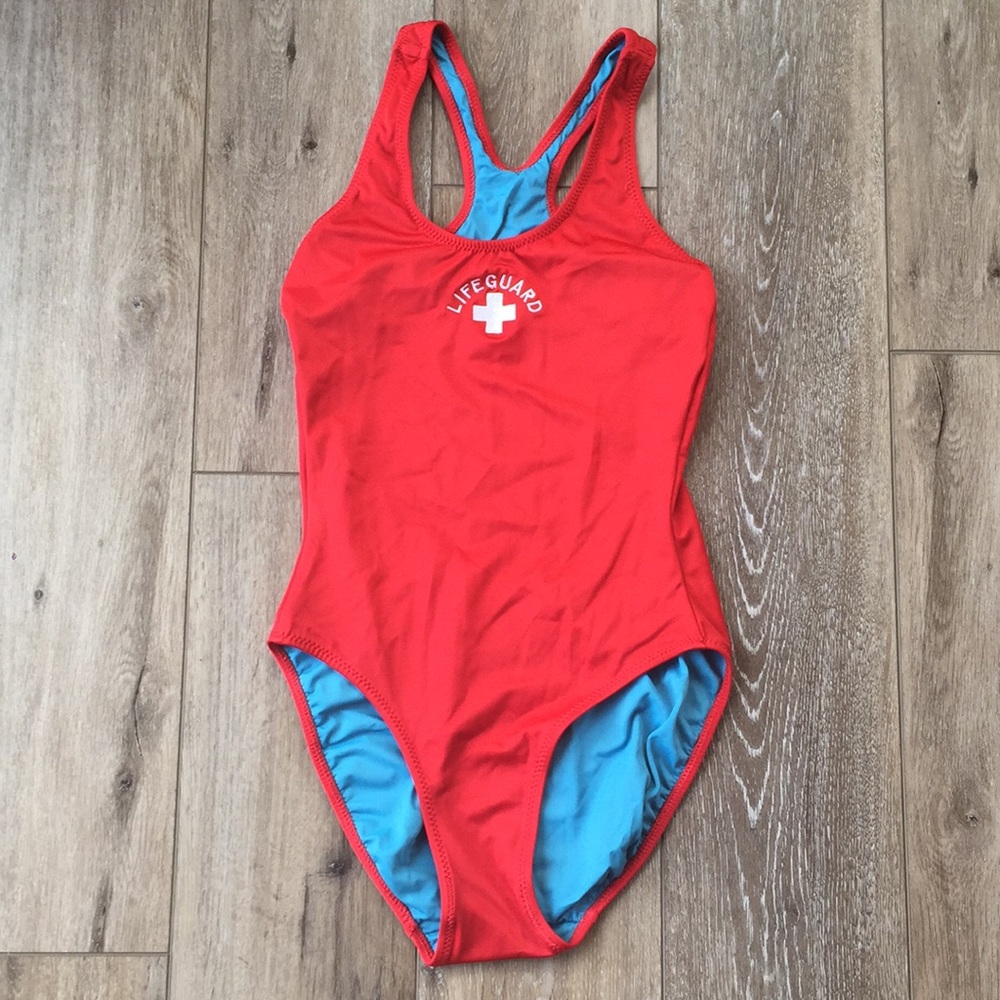 Two Official Lifeguard one piece bathing swim suit and Windbreaker Jacket